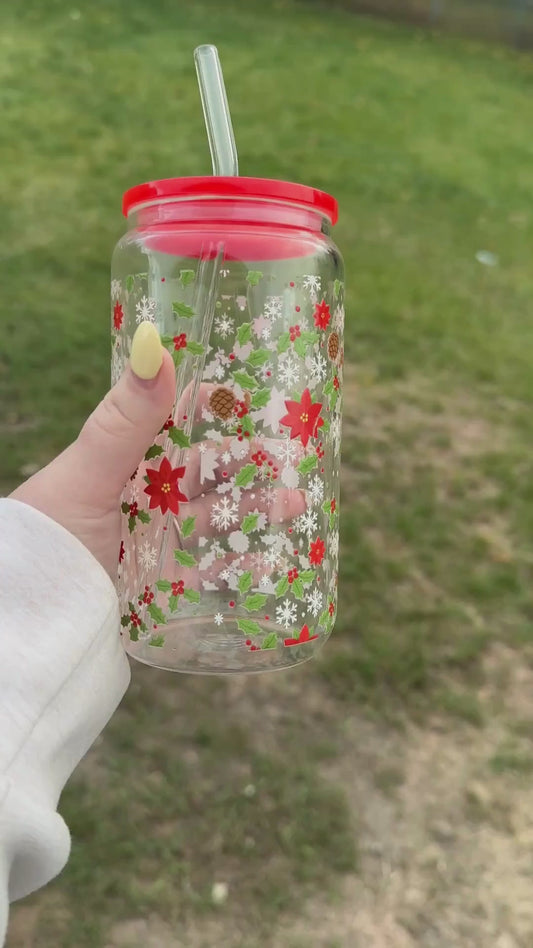 Christmas Glass Tumbler – 20oz Reusable Cup with Mistletoe